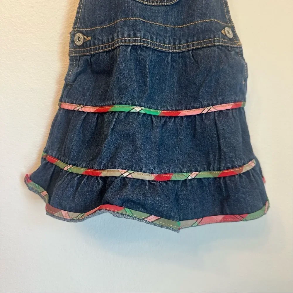 OshKosh B'gosh Dark Blue Denim Overall Dress with Multicolor Heart Patch